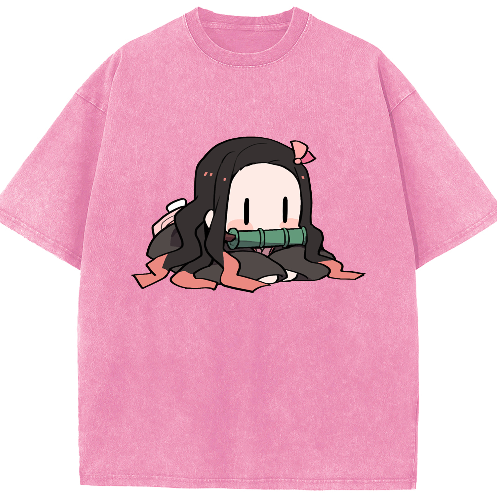 （画像用） 鬼滅の刃（きめつのやいば）竈門 禰󠄀豆子／かまど ねずこ Kamado Nezuko 綿100% ヴィンテージ風 半袖Tシャツ（フロントプリント）